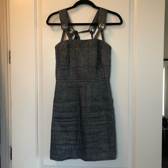 MILLY Grey Stretch Denim amino Apron Dress - Picture 3 of 6